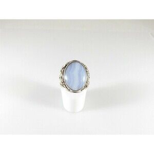 Polished Cabochon Blue Agate Pinky Ring Sterling Silver Sajen Size 10.25